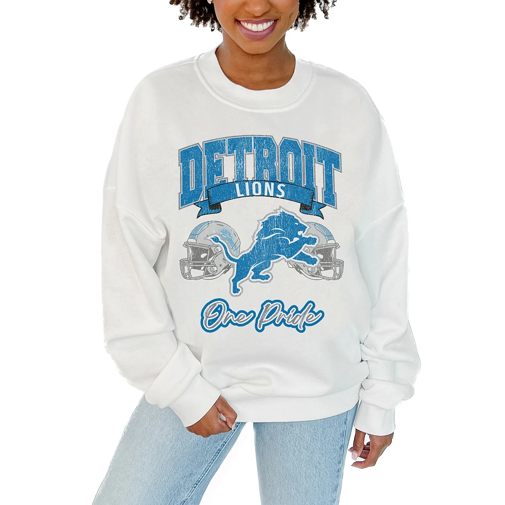 Women's Gameday Couture White Detroit Lions Passing Time Pullover Sweatshirt