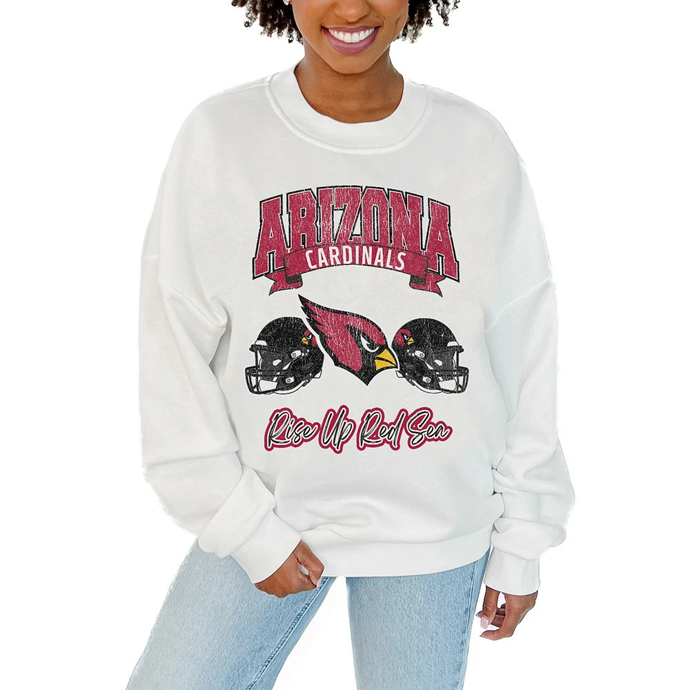 Women's Gameday Couture White Arizona Cardinals Passing Time Pullover Sweatshirt
