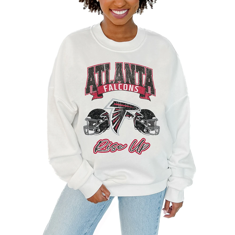 Women's Gameday Couture White Atlanta Falcons Passing Time Pullover Sweatshirt