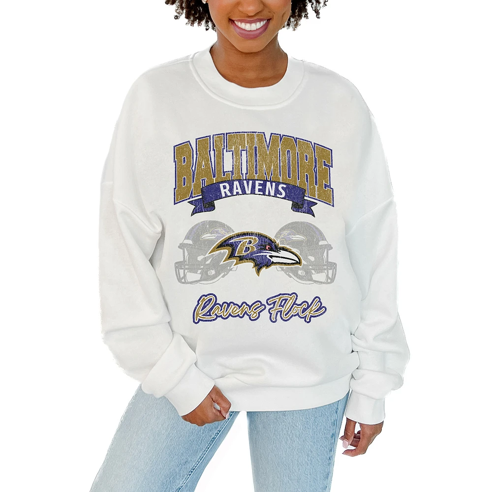 Women's Gameday Couture White Baltimore Ravens Passing Time Pullover Sweatshirt
