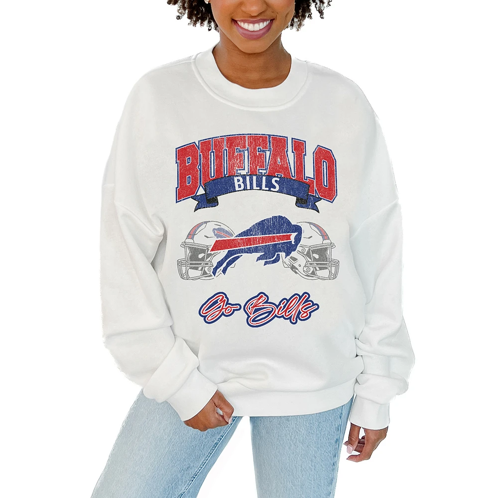 Women's Gameday Couture White Buffalo Bills Passing Time Pullover Sweatshirt