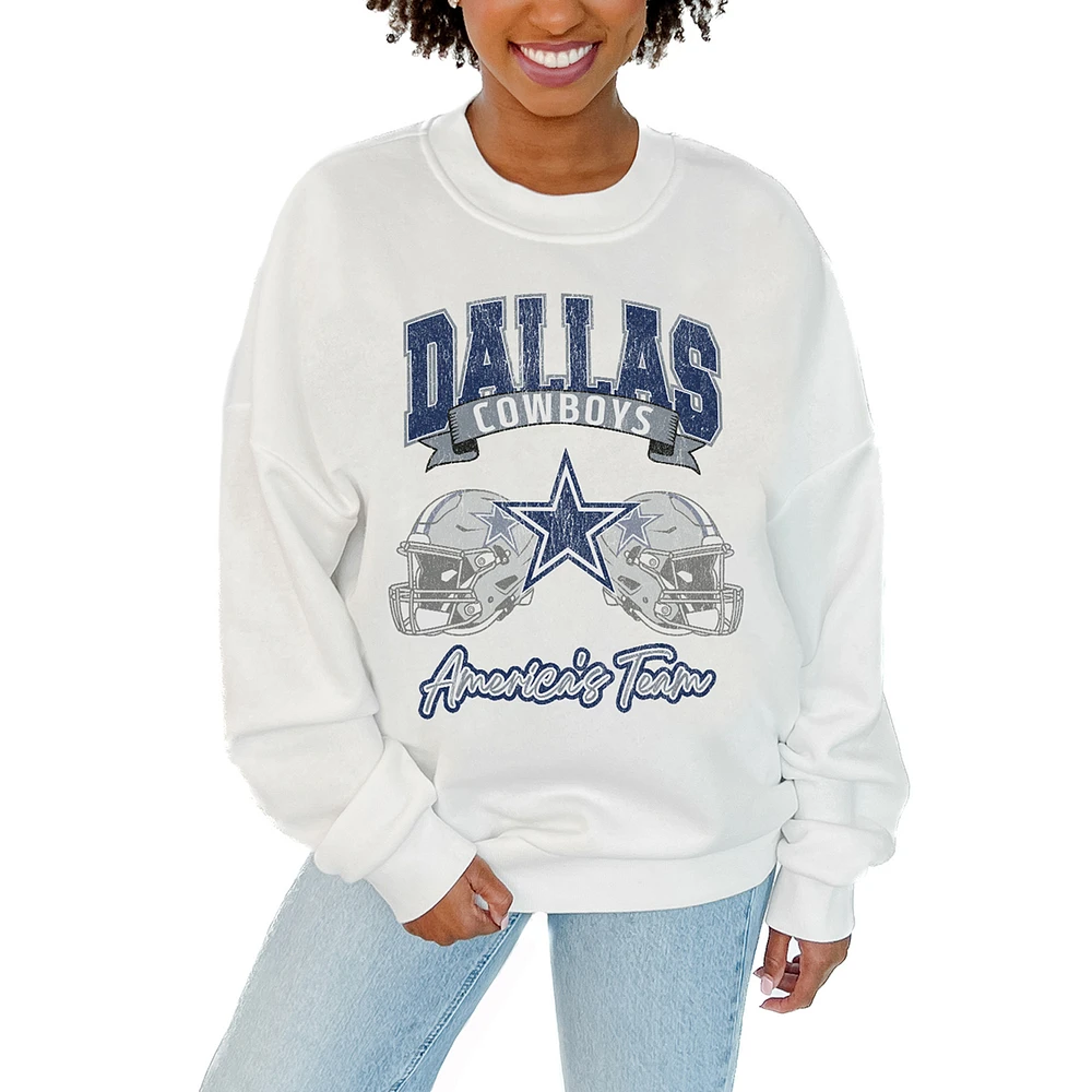 Women's Gameday Couture White Dallas Cowboys Passing Time Pullover Sweatshirt