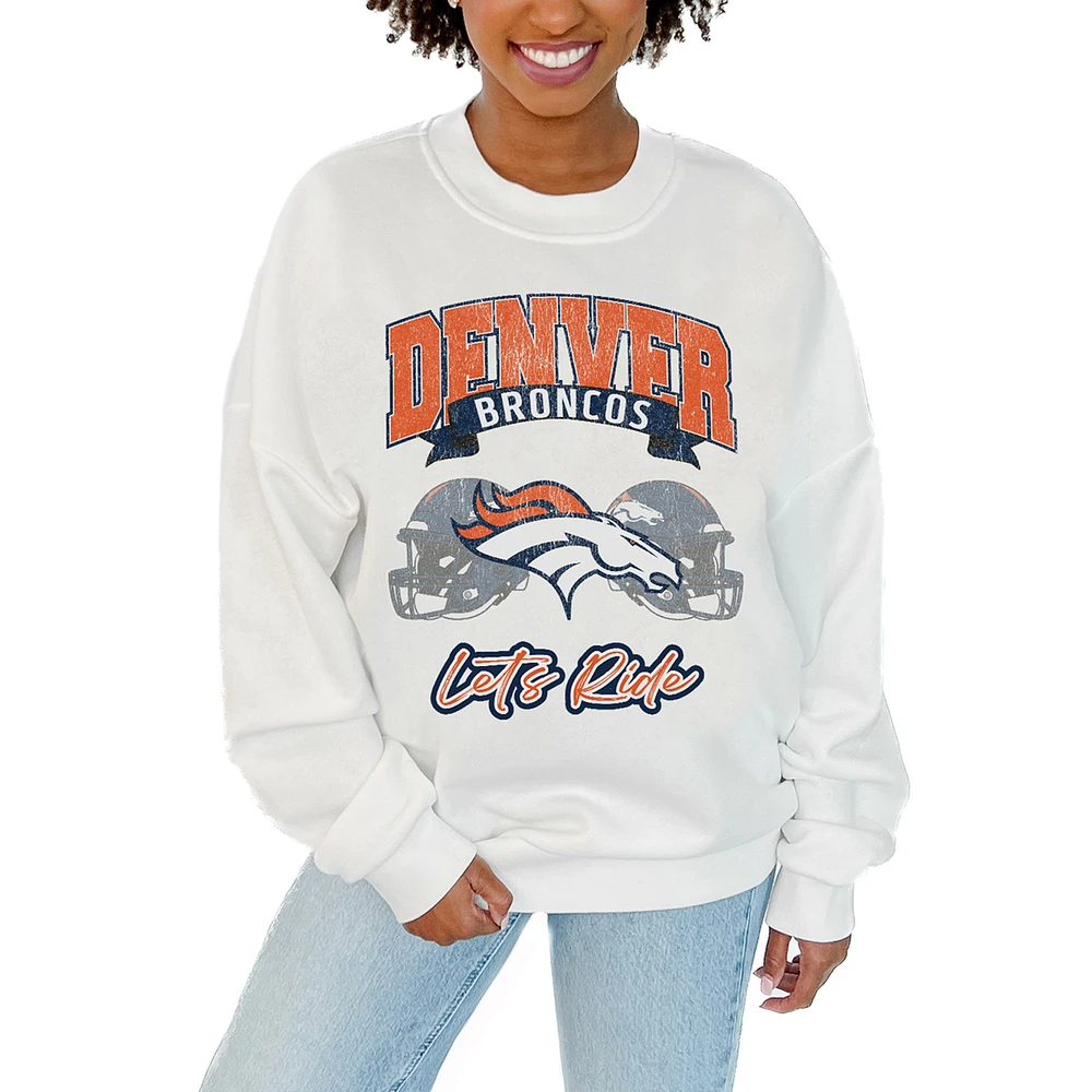 Women's Gameday Couture White Denver Broncos Passing Time Pullover Sweatshirt