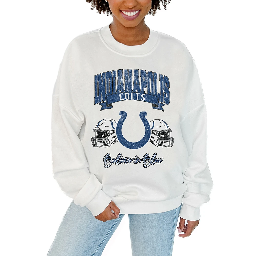 Women's Gameday Couture White Indianapolis Colts Passing Time Pullover Sweatshirt