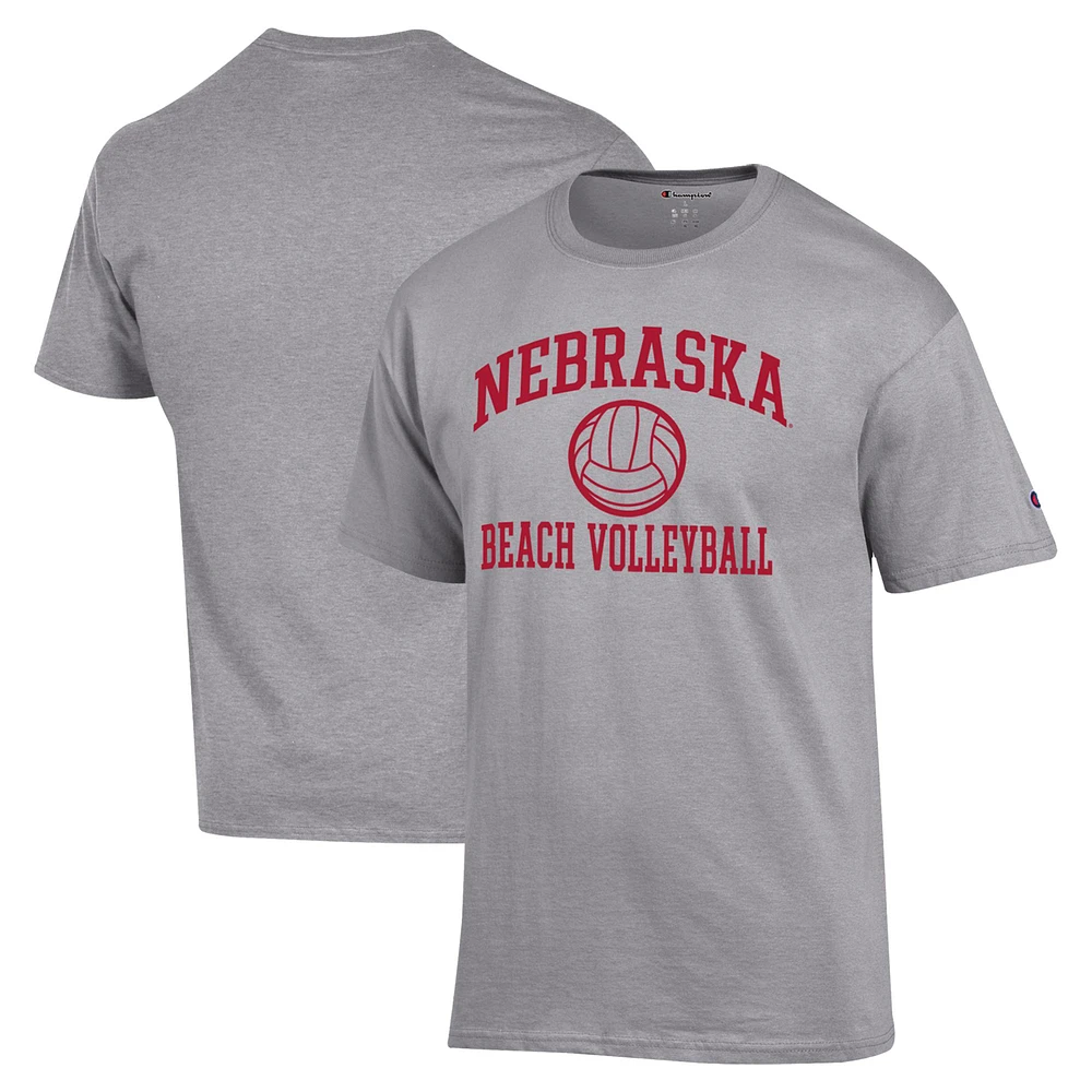 Men's Champion Gray Nebraska Huskers Icon Beach Volleyball T-Shirt