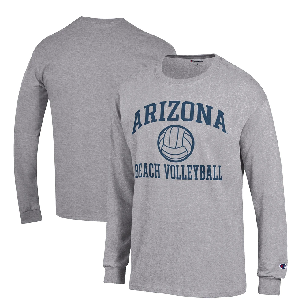 Men's Champion Gray Arizona Wildcats Icon Beach Volleyball Long Sleeve T-Shirt