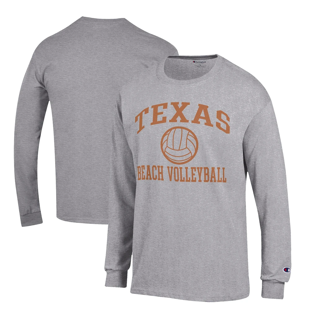 Men's Champion Gray Texas Longhorns Icon Beach Volleyball Long Sleeve T-Shirt