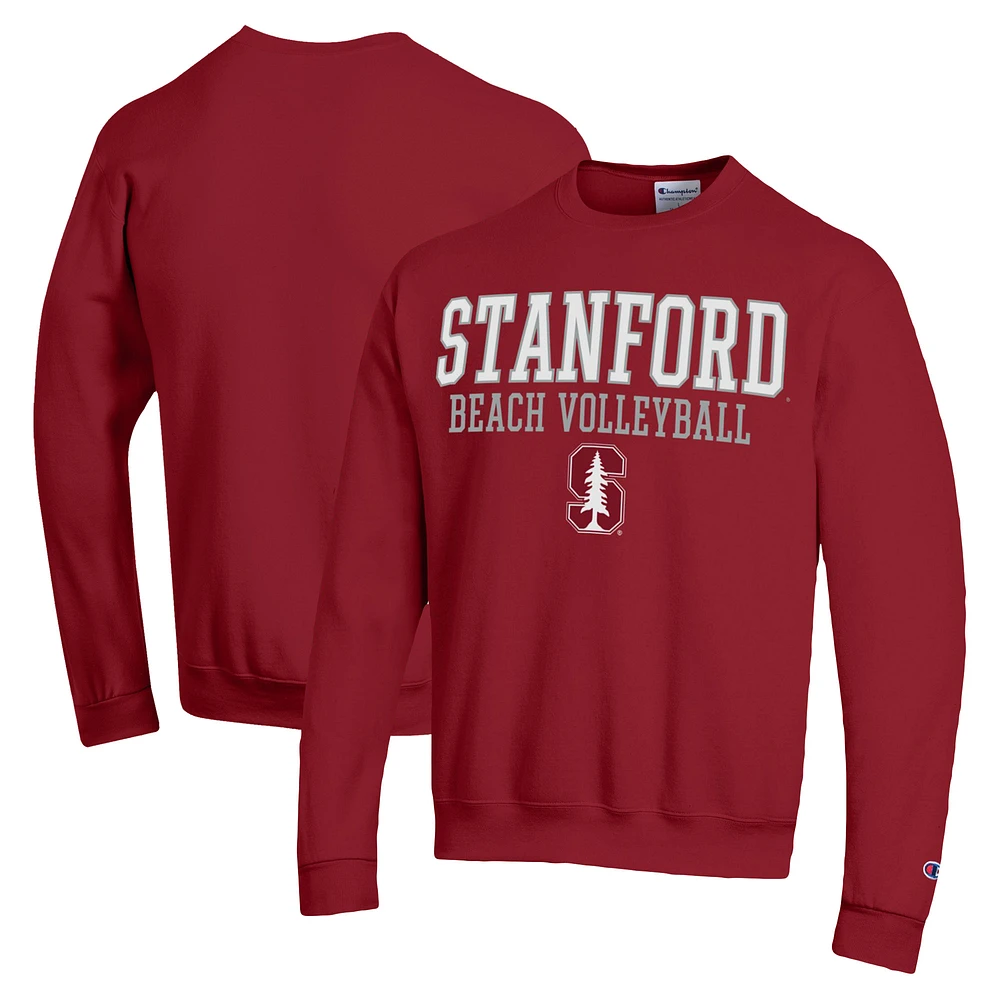 Men's Champion Cardinal Stanford Stacked Beach Volleyball Powerblend Pullover Sweatshirt