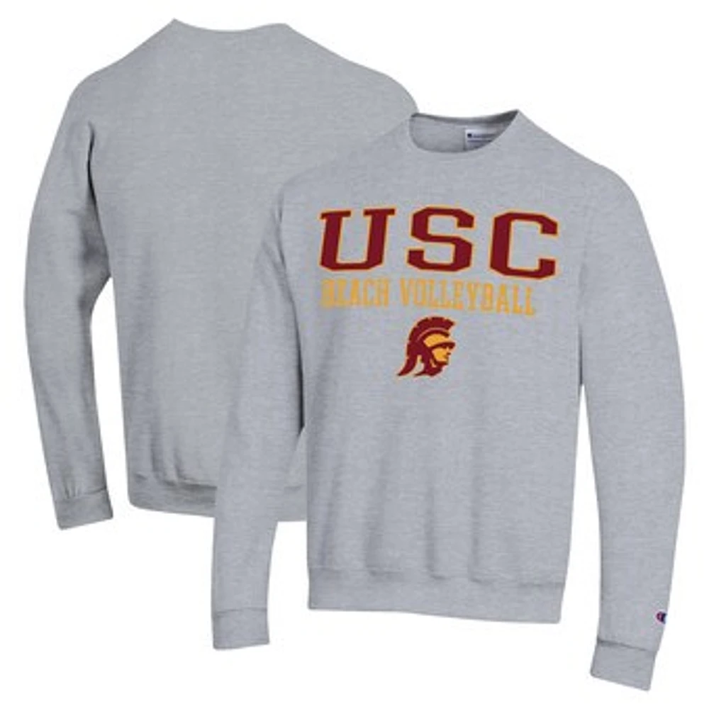 Men's Champion Gray USC Trojans Stacked Beach Volleyball Powerblend Pullover Sweatshirt