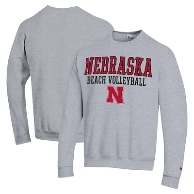 Men's Champion Gray Nebraska Huskers Stacked Beach Volleyball Powerblend Pullover Sweatshirt
