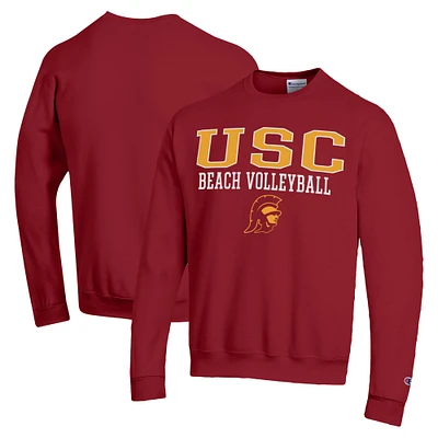 Men's Champion Cardinal USC Trojans Stacked Beach Volleyball Powerblend Pullover Sweatshirt