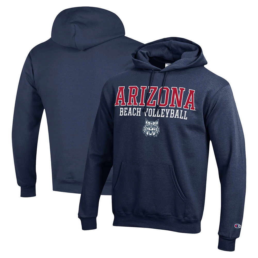 Men's Champion Navy Arizona Wildcats Stacked Beach Volleyball Powerblend Pullover Hoodie