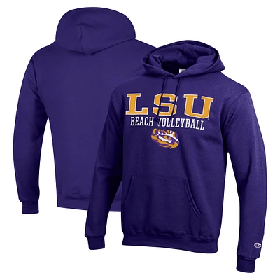 Men's Champion Purple LSU Tigers Stacked Beach Volleyball Powerblend Pullover Hoodie