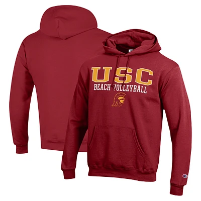 Men's Champion Cardinal USC Trojans Stacked Beach Volleyball Powerblend Pullover Hoodie