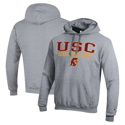 Men's Champion Gray USC Trojans Stacked Beach Volleyball Powerblend Pullover Hoodie