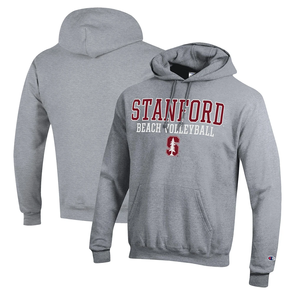 Men's Champion Gray Stanford Cardinal Stacked Beach Volleyball Powerblend Pullover Hoodie
