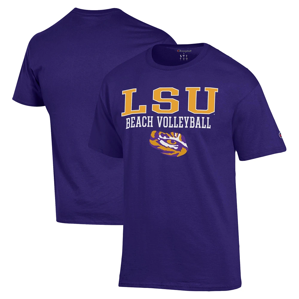 Men's Champion Purple LSU Tigers Stacked Beach Volleyball T-Shirt