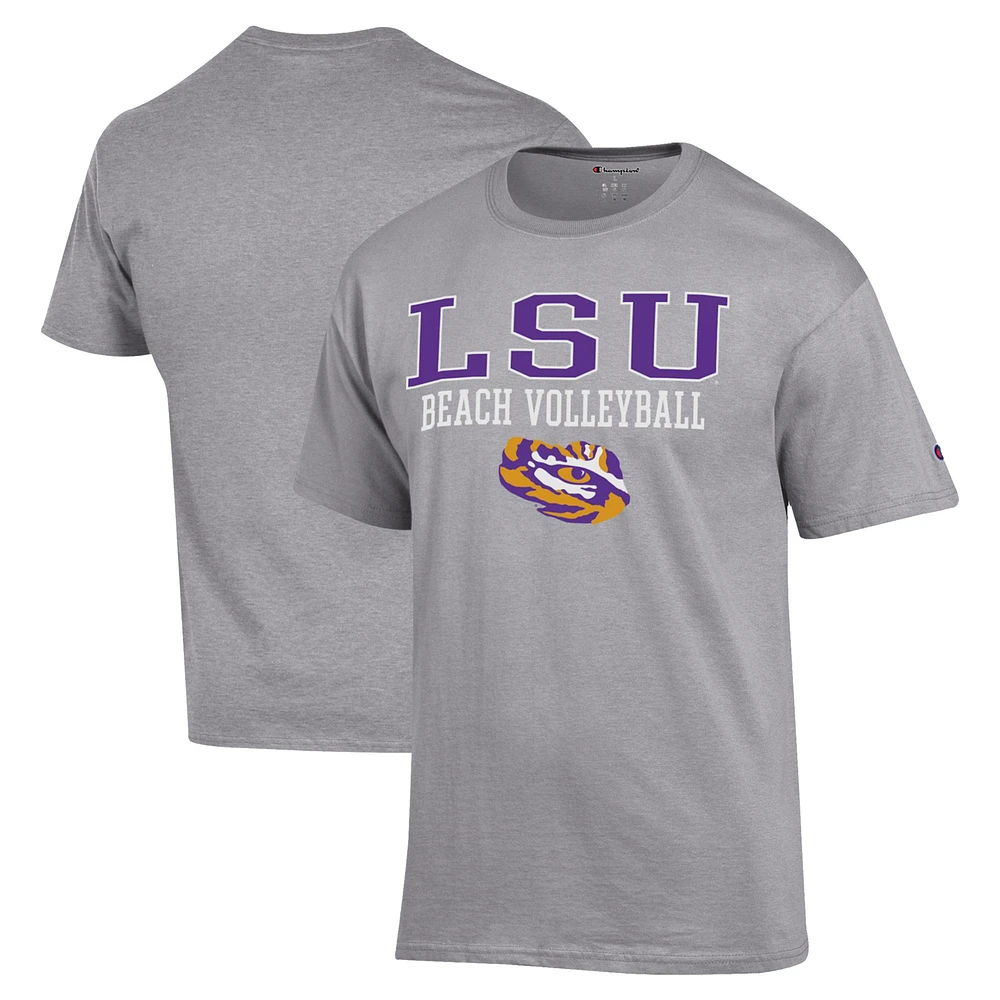 Men's Champion Gray LSU Tigers Stacked Beach Volleyball T-Shirt