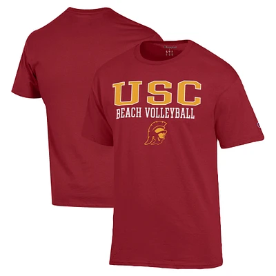 Men's Champion Cardinal USC Trojans Stacked Beach Volleyball T-Shirt