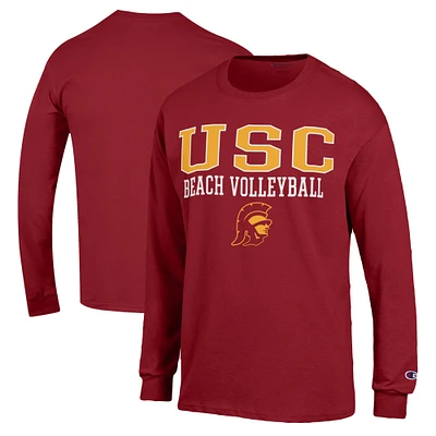 Men's Champion Cardinal USC Trojans Stacked Beach Volleyball Long Sleeve T-Shirt