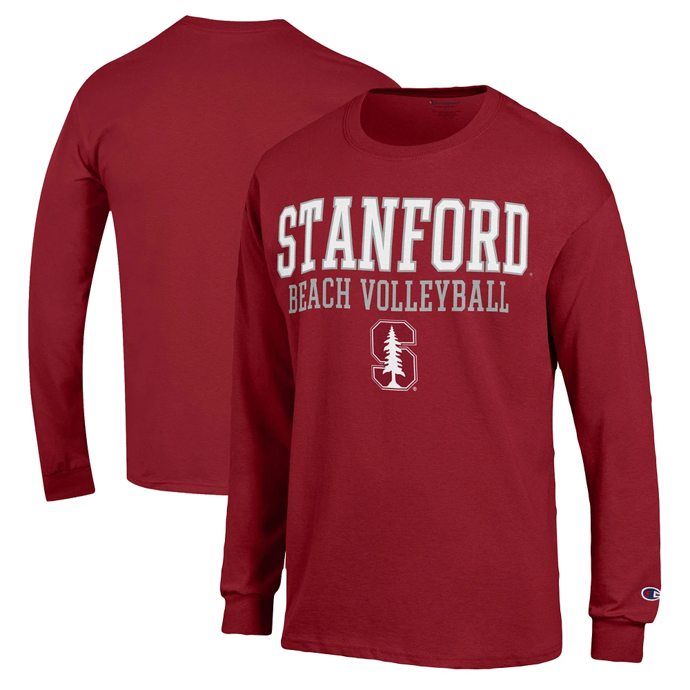 Men's Champion Cardinal Stanford Stacked Beach Volleyball Long Sleeve T-Shirt