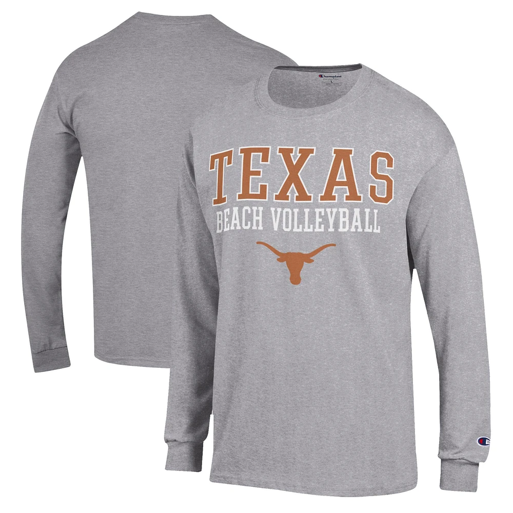 Men's Champion Gray Texas Longhorns Stacked Beach Volleyball Long Sleeve T-Shirt