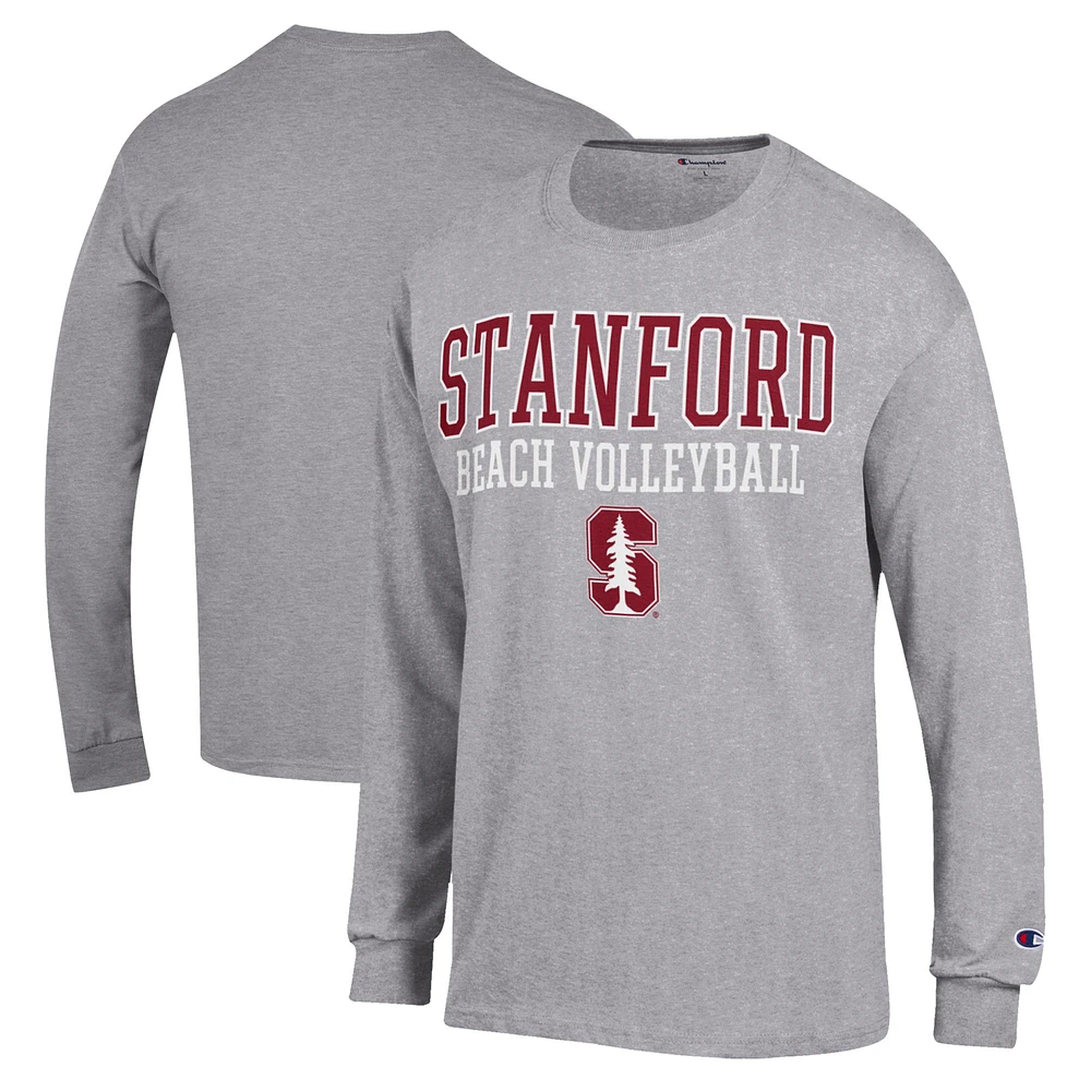 Men's Champion Gray Stanford Cardinal Stacked Beach Volleyball Long Sleeve T-Shirt