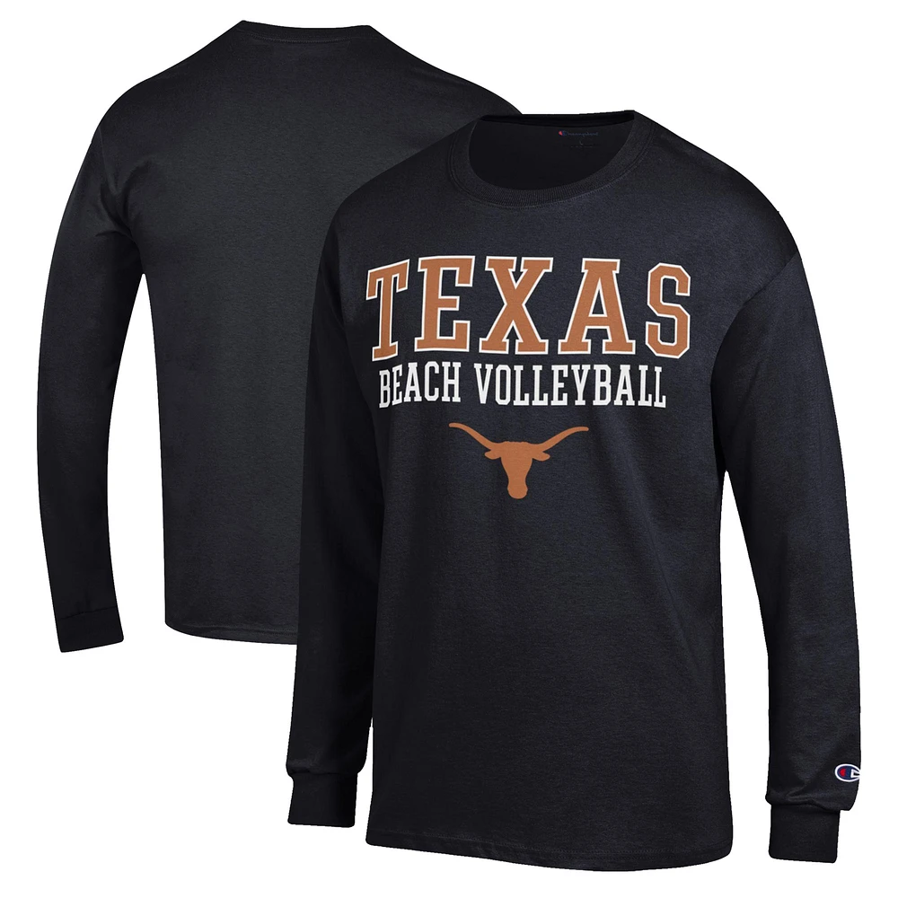 Men's Champion Black Texas Longhorns Stacked Beach Volleyball Long Sleeve T-Shirt