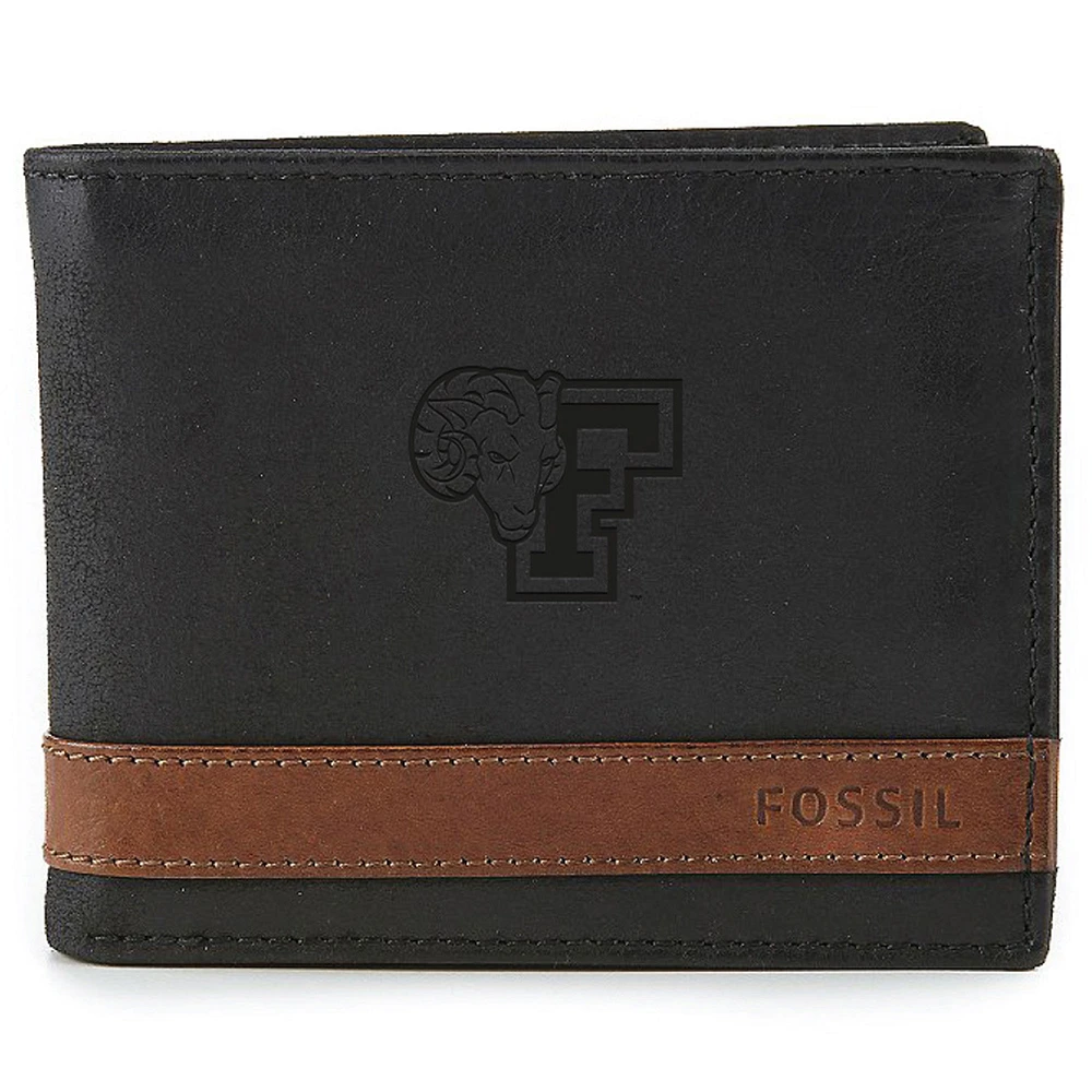 Men's Fossil Black Fordham Rams Quinn Flip ID Bifold Wallet