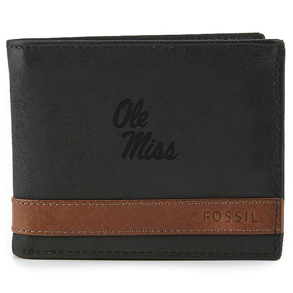 Men's Fossil Black Ole Miss Rebels Quinn Flip ID Bifold Wallet