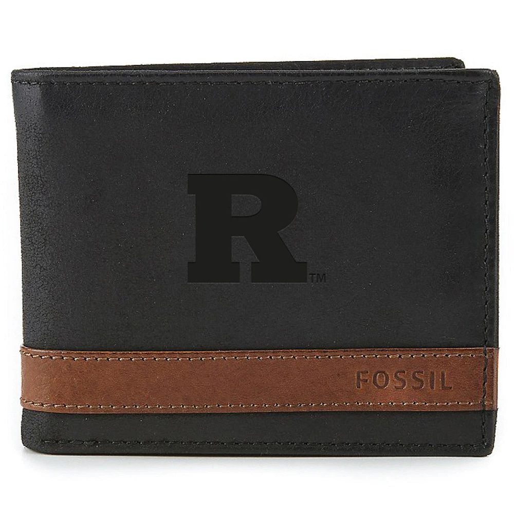 Men's Fossil Black Rutgers Scarlet Knights Quinn Flip ID Bifold Wallet