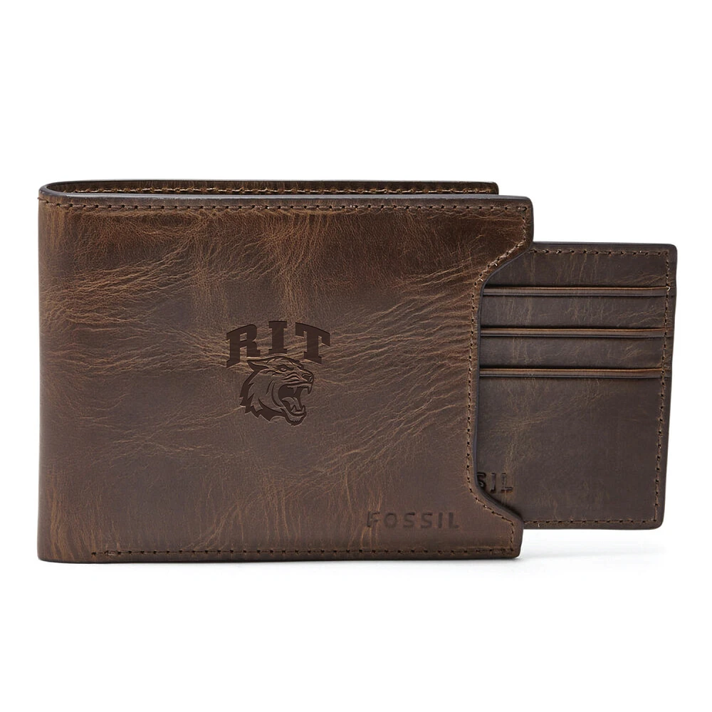 Men's Fossil Brown Rochester Institute of Technology Tigers Derrick Sliding Two-In-One Wallet