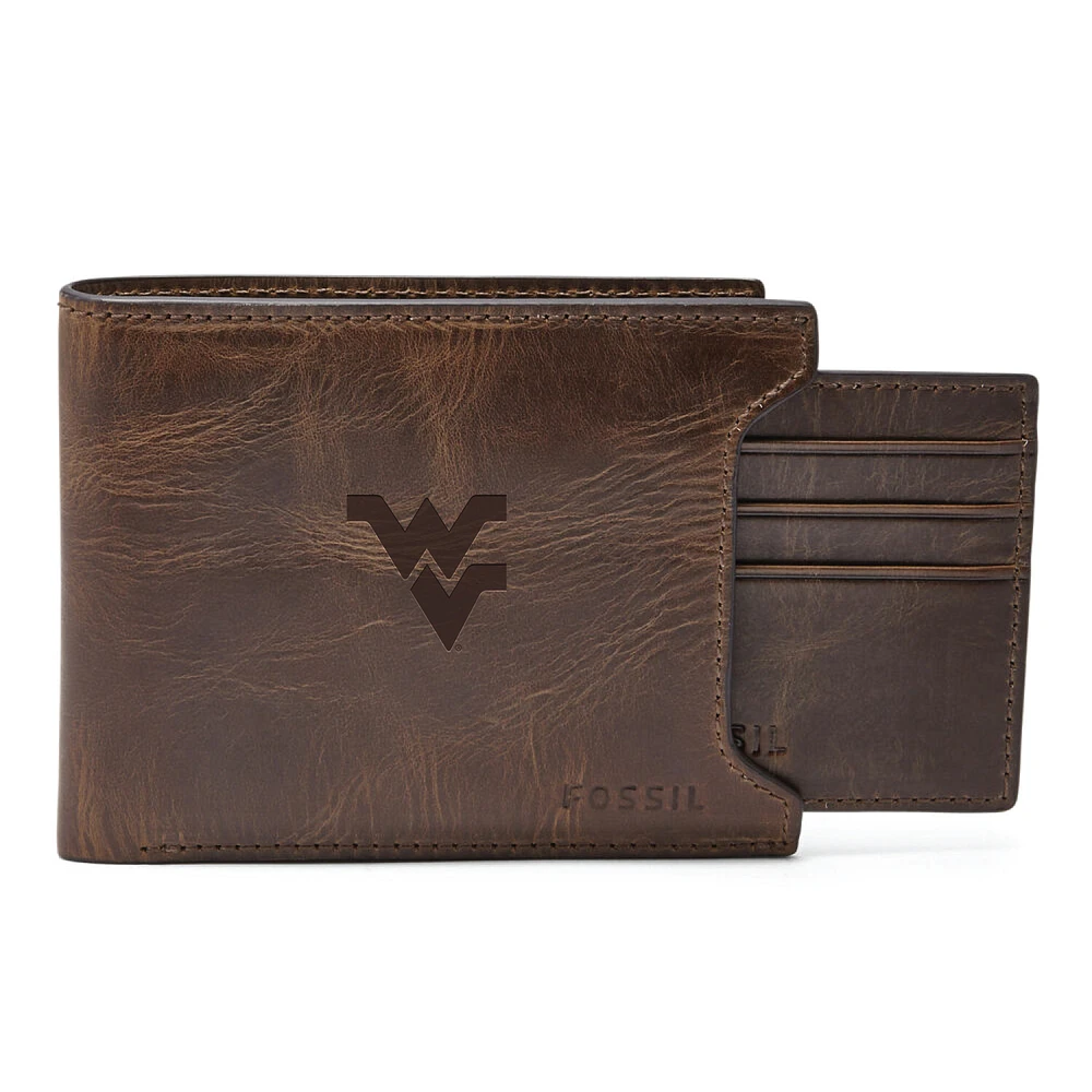 Men's Fossil Brown West Virginia Mountaineers Derrick Sliding Two-In-One Wallet