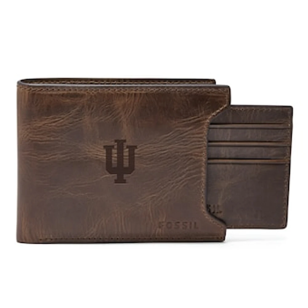 Men's Fossil Brown Indiana Hoosiers Derrick Sliding Two-In-One Wallet