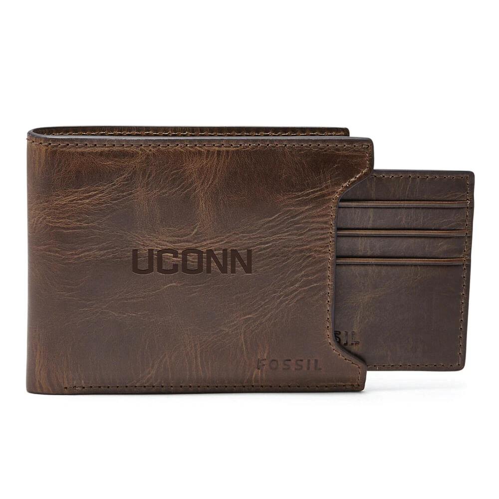 Men's Fossil Brown UConn Huskies Derrick Sliding Two-In-One Wallet
