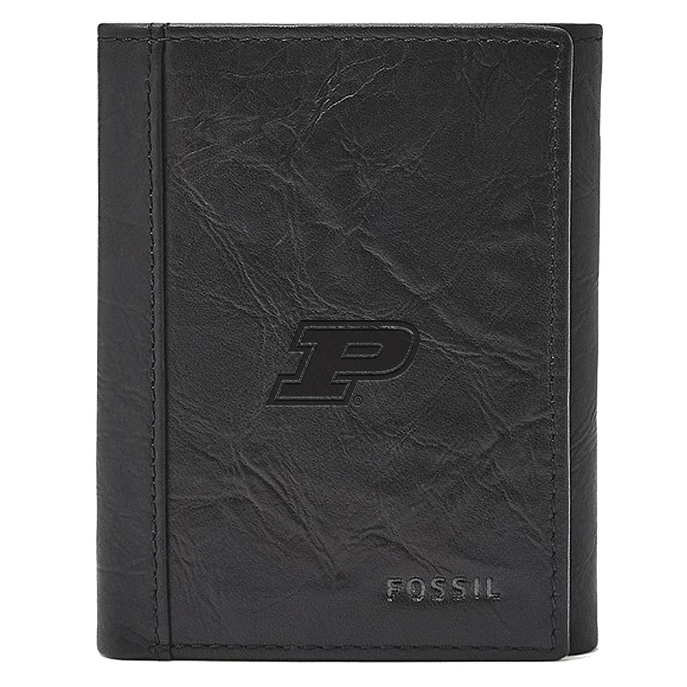 Men's Fossil Black Purdue Boilermakers Neel Extra Capacity Trifold Wallet