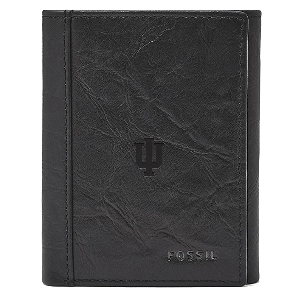 Men's Fossil Black Indiana Hoosiers Neel Extra Capacity Trifold Wallet