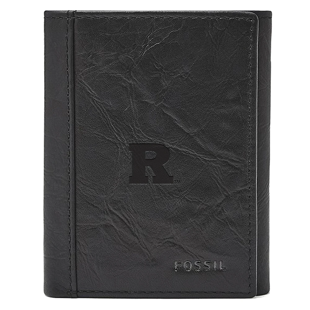 Men's Fossil Black Rutgers Scarlet Knights Neel Extra Capacity Trifold Wallet