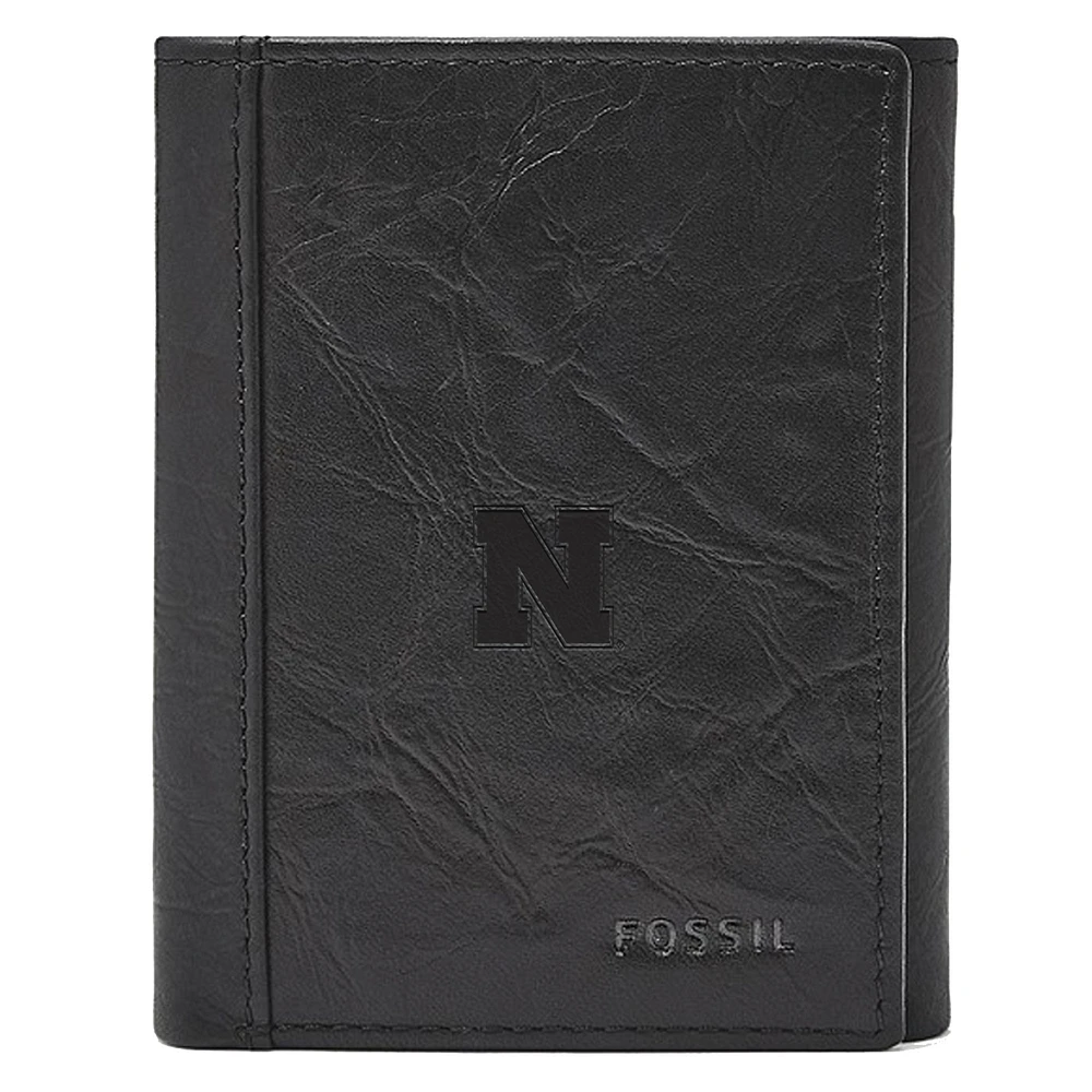 Men's Fossil Black Nebraska Huskers Neel Extra Capacity Trifold Wallet