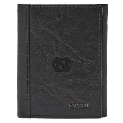 Men's Fossil Black North Carolina Tar Heels Neel Extra Capacity Trifold Wallet