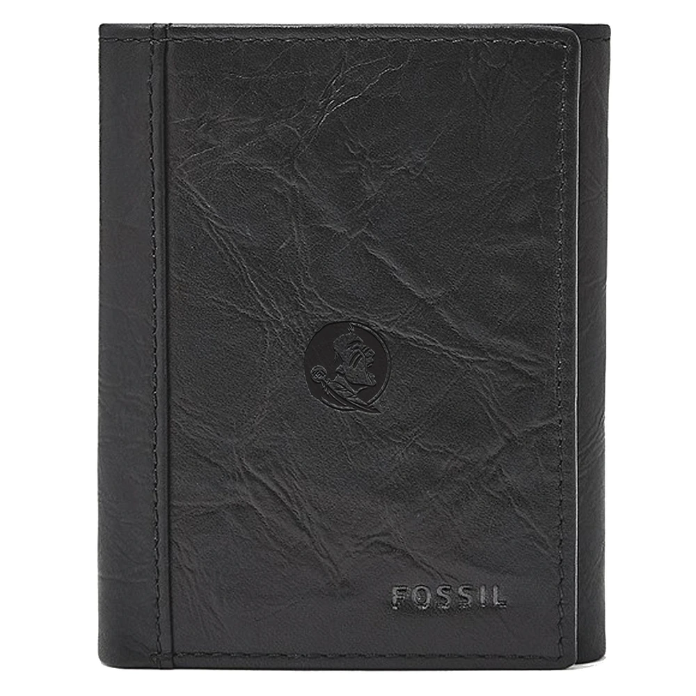 Men's Fossil Black Florida State Seminoles Neel Extra Capacity Trifold Wallet
