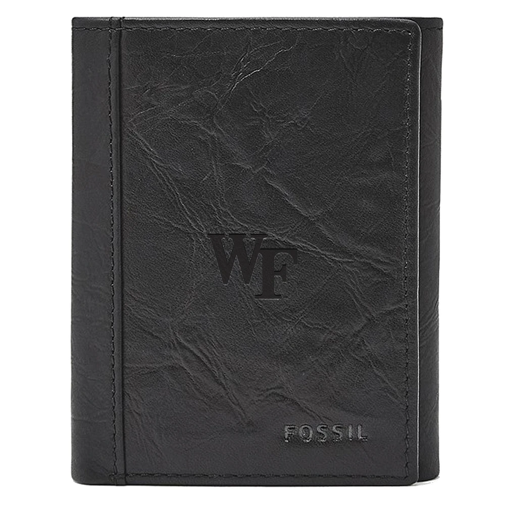 Men's Fossil Black Wake Forest Demon Deacons Neel Extra Capacity Trifold Wallet