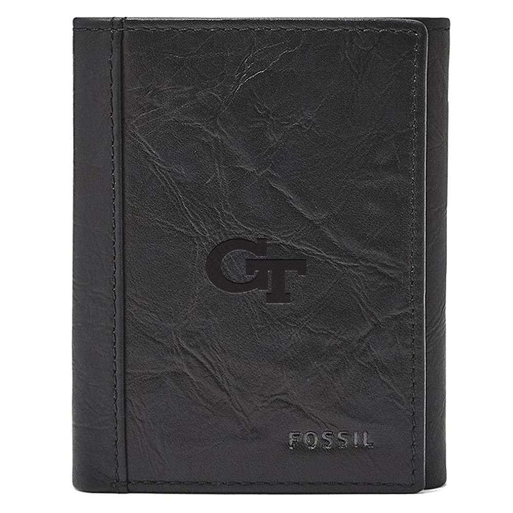 Men's Fossil Black Georgia Tech Yellow Jackets Neel Extra Capacity Trifold Wallet