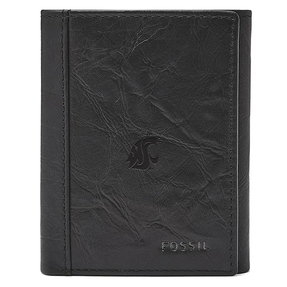 Men's Fossil Black Washington State Cougars Neel Extra Capacity Trifold Wallet
