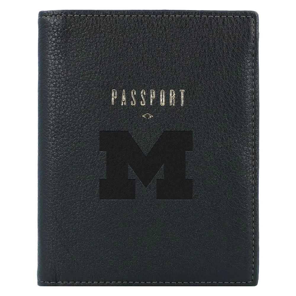Fossil Black Michigan Wolverines Travel RFID Passport Case