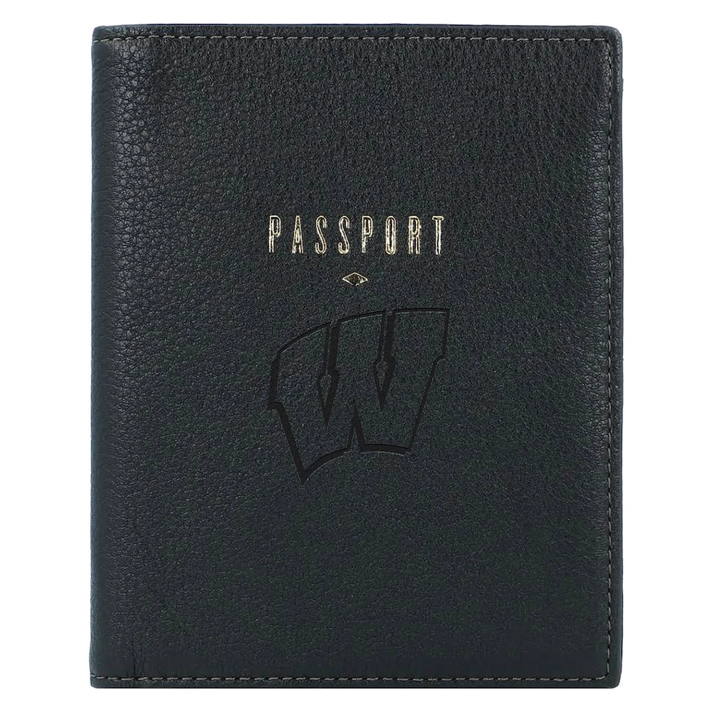 Fossil Black Wisconsin Badgers Travel RFID Passport Case