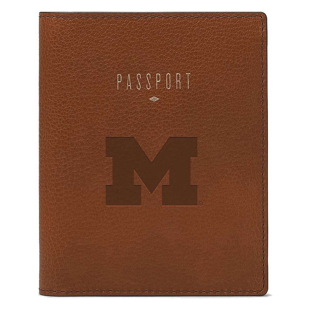 Fossil Brown Michigan Wolverines Travel RFID Passport Case