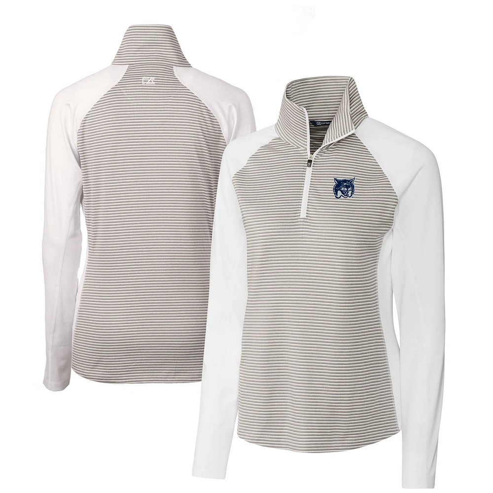 Women's Cutter & Buck White New Hampshire Wildcats DryTec Forge Tonal Stripe Stretch Half-Zip Top