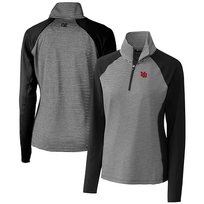 Women's Cutter & Buck Black Nebraska Huskers DryTec Forge Tonal Stripe Stretch Half-Zip Top