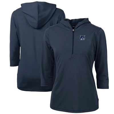Women's Cutter & Buck Navy New Hampshire Wildcats Virtue Eco Pique Recycled Half-Zip Pullover Hoodie
